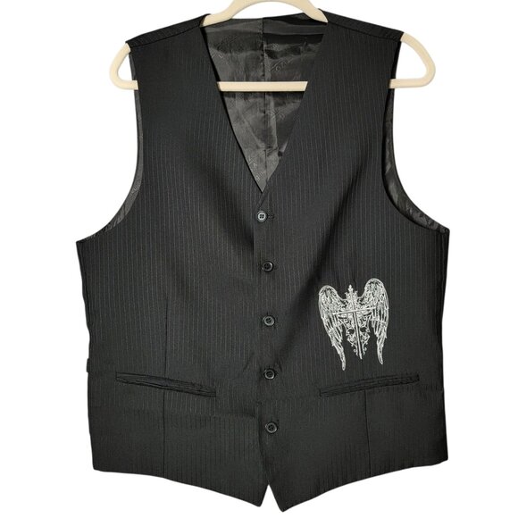 Meztizos Mens Black Embroidered Cross Wings Goth Grunge Biker Formal Vest Large - Picture 1 of 9